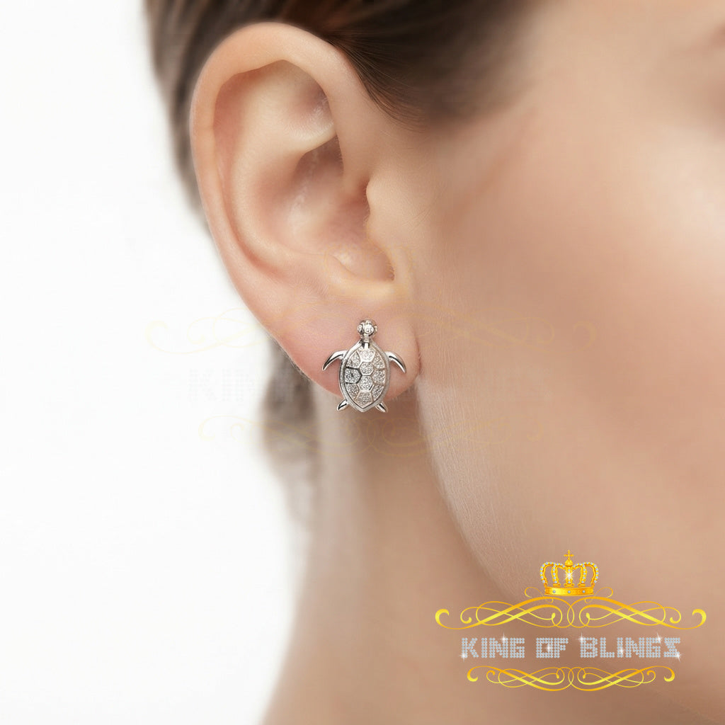 King Of Bling's 925 Sterling White Silver 0.10ct Diamond Turtle Earrings For Women's & Men's KING OF BLINGS