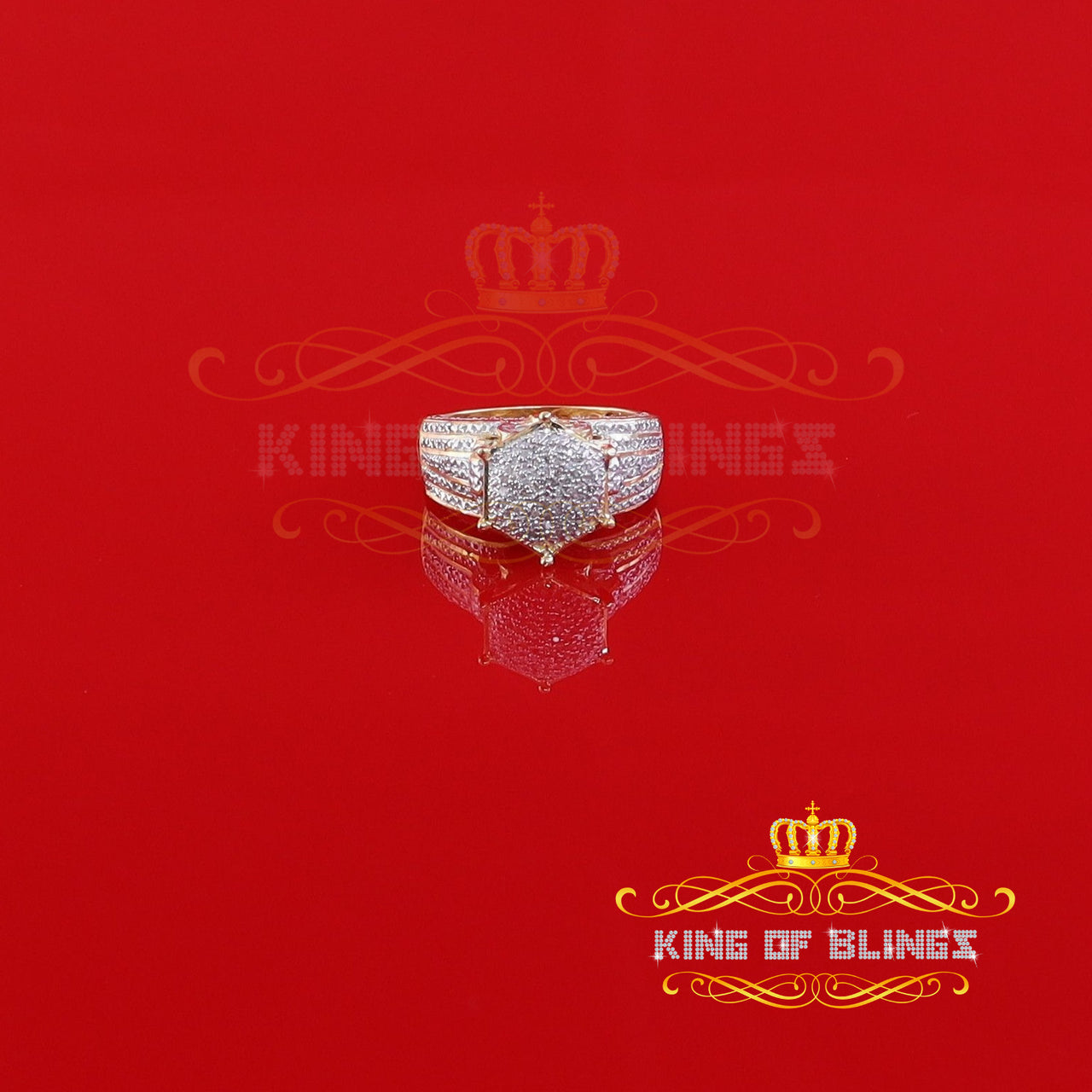 King Of Bling's 0.20 CT Real Diamond Womens 925 Sterling Silver Yellow Ring Cocktail Size 8