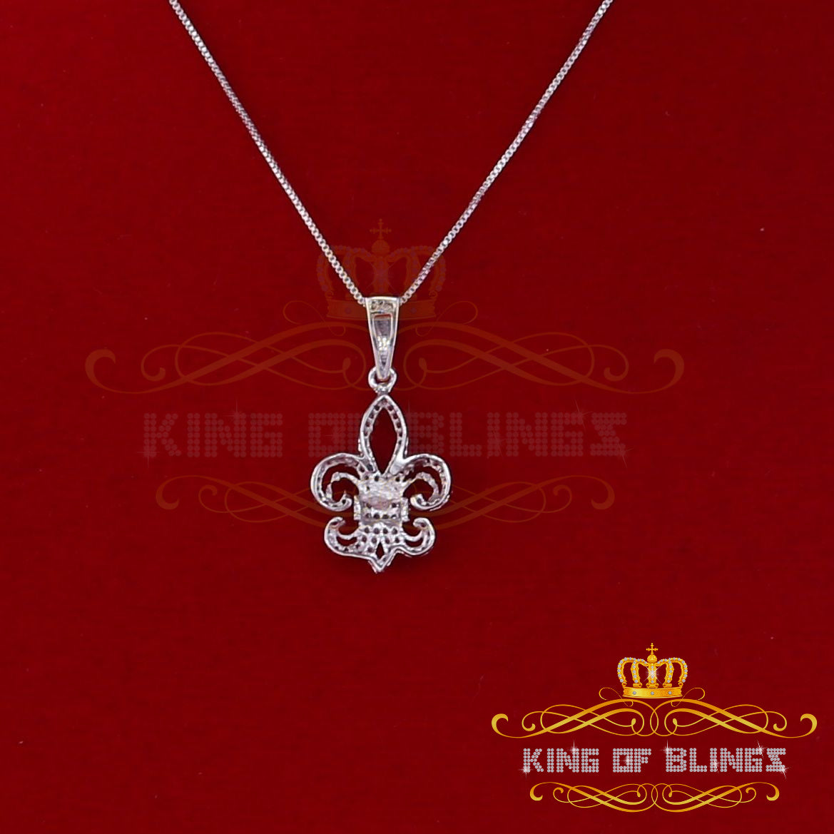 Promise Fleur de Lis Shape White Sterling Silver Pendant 0.69ct Cubic Zirconia KING OF BLINGS