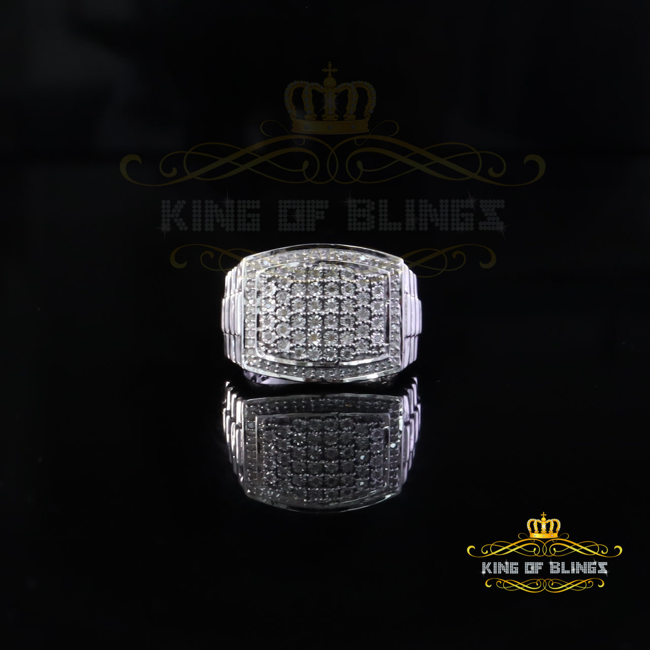King Of Bling's Big White Real 0.40ct Diamond 925 Silver Engagement Rectangle Ring Men Size 10 King of Blings