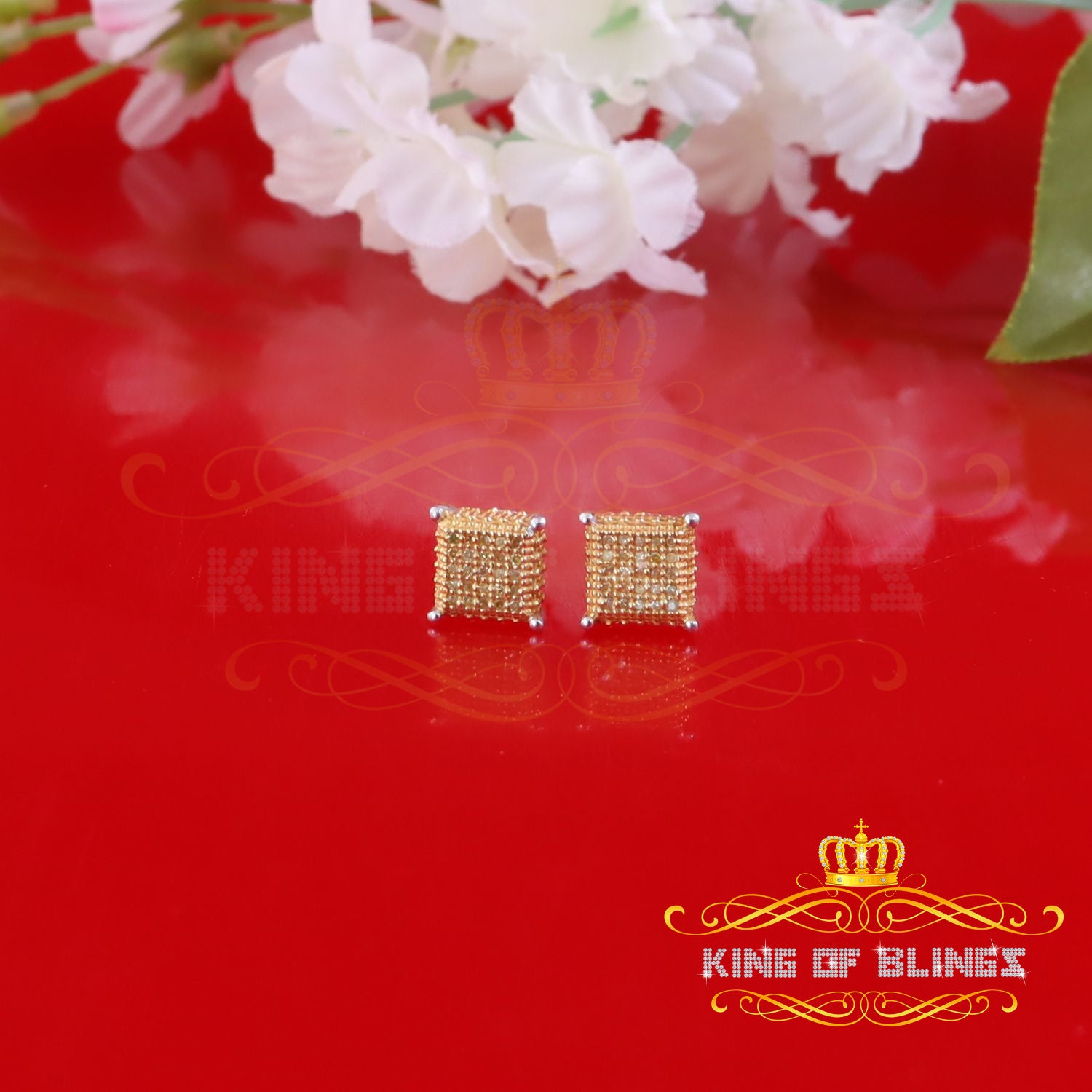 King Of Bling's 0.15ct Diamond Square Stud Earrings For Women White 925 Sterling Silver For Men KING OF BLINGS
