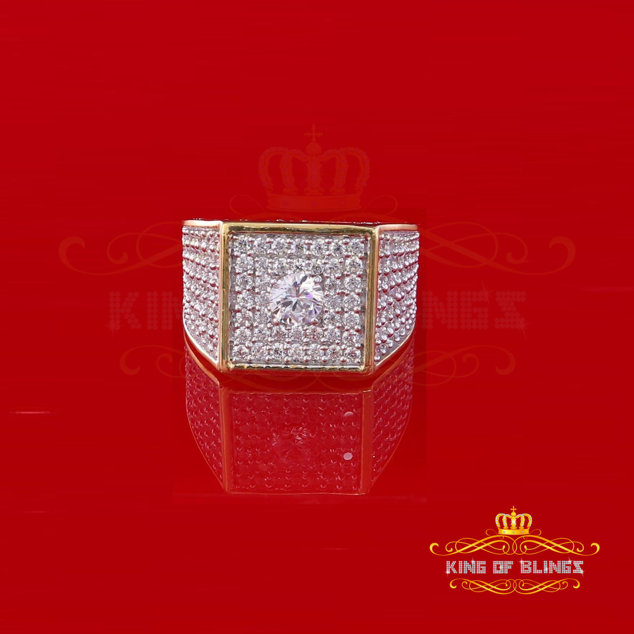 King Of Bling's 9.50ct Cubic Zirconia Yellow Silver Square Men's Adjustable Ring From SZ 9 to 11