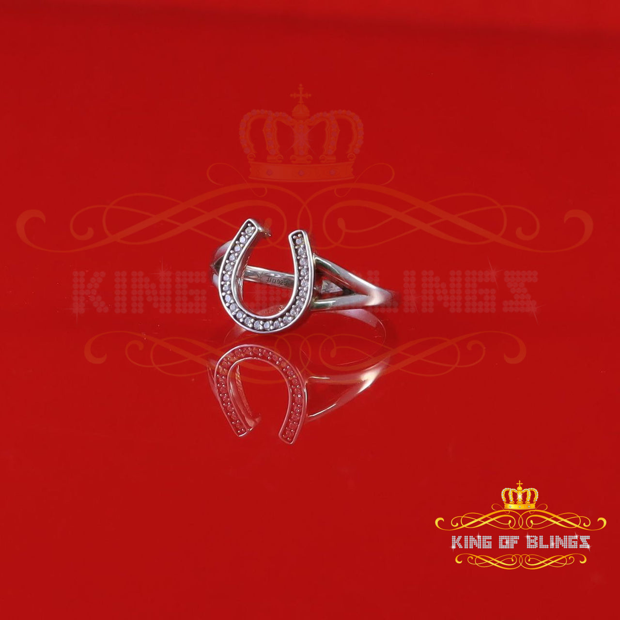 King Of Bling'sSterling 0.25ct Cubic Zirconia White Silver Horseshoe Womens / Men's Ring Size 8