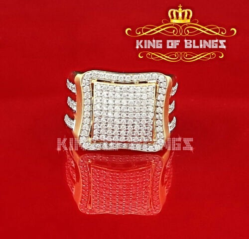 King Of Bling's Yellow Silver Square 3.30ct Cubic Zirconia Men's Adjustable Ring SZ From 9 to 11 KING OF BLINGS