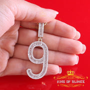 Yellow 925 Silver Baguette Numeric Number '9' Pendant 4.86ct Cubic Zirconia KING OF BLINGS