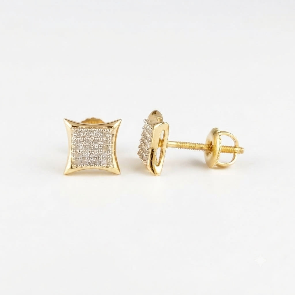King Of Bling's 925 Sterling Yellow Silver Kite Shape 6.45MM size 0.10 CT Diamond Stud Earrings KING OF BLINGS