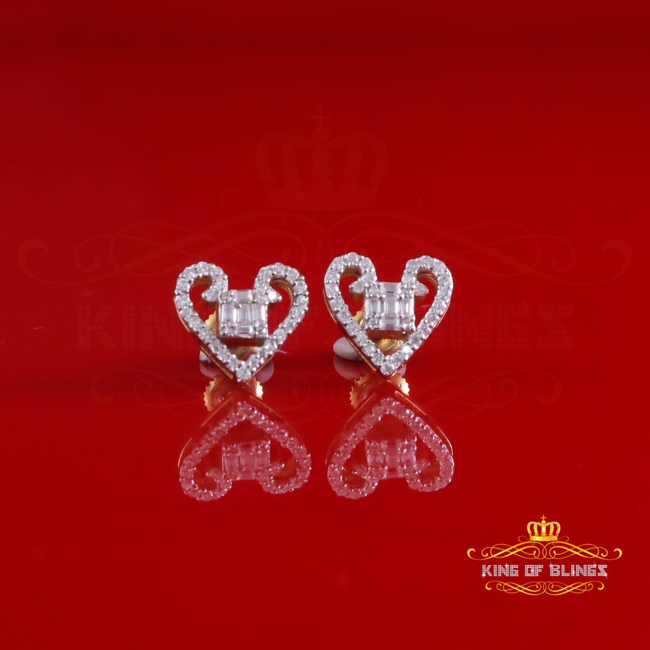 King  of Bling's 0.50ct Baguette VVS 'D' Moissanite Men/Womens 925 Silver Yellow Heart Earring KING OF BLINGS