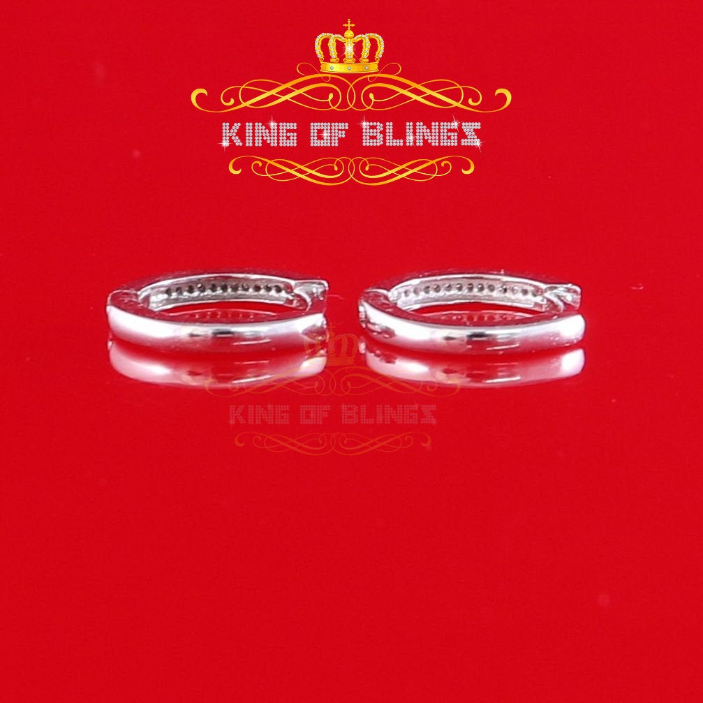 King Of Bling's 0.10ct Diamond 925 Sterling Silver White Hoop Stud Earrings For Men's / Women's