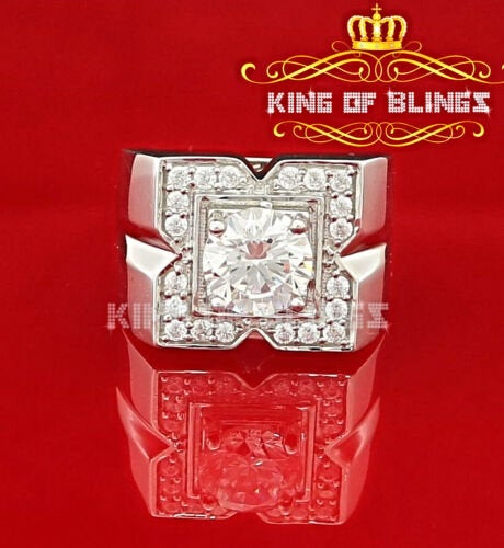 4.50ct Cubic Zirconia 925 White Silver Men's Adjustable Ring Size From 9 to 11 KING OF BLINGS