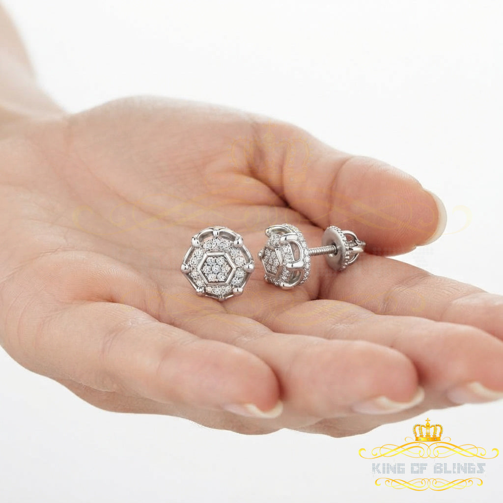 King Of Bling's 0.10ct Diamond Stud Hexagon Earrings White 925 Sterling Silver For Men/ Women KING OF BLINGS