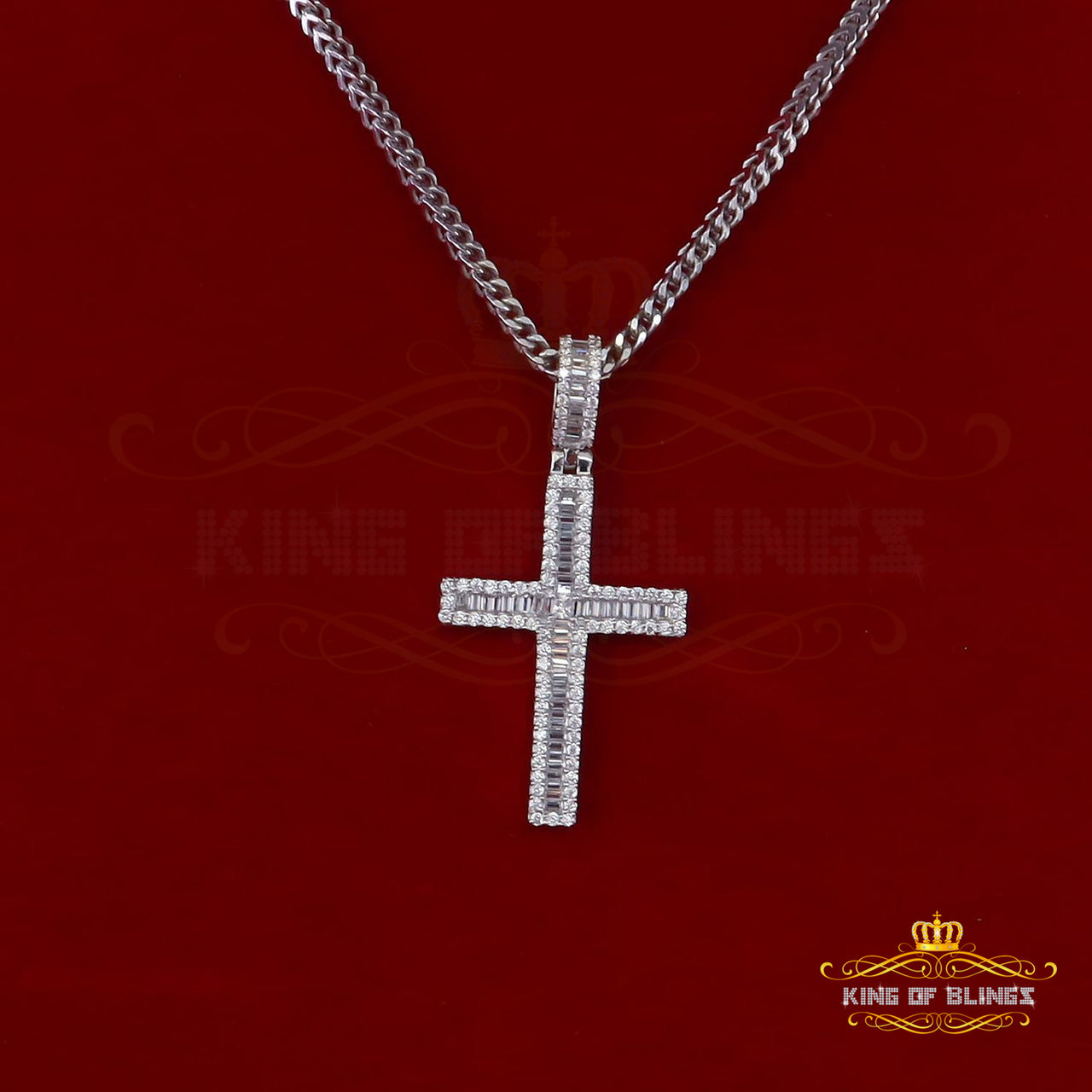 White 925 Sterling Silver Baguette CROSS Shape Pendant 3.22ct Cubic Zirconia
