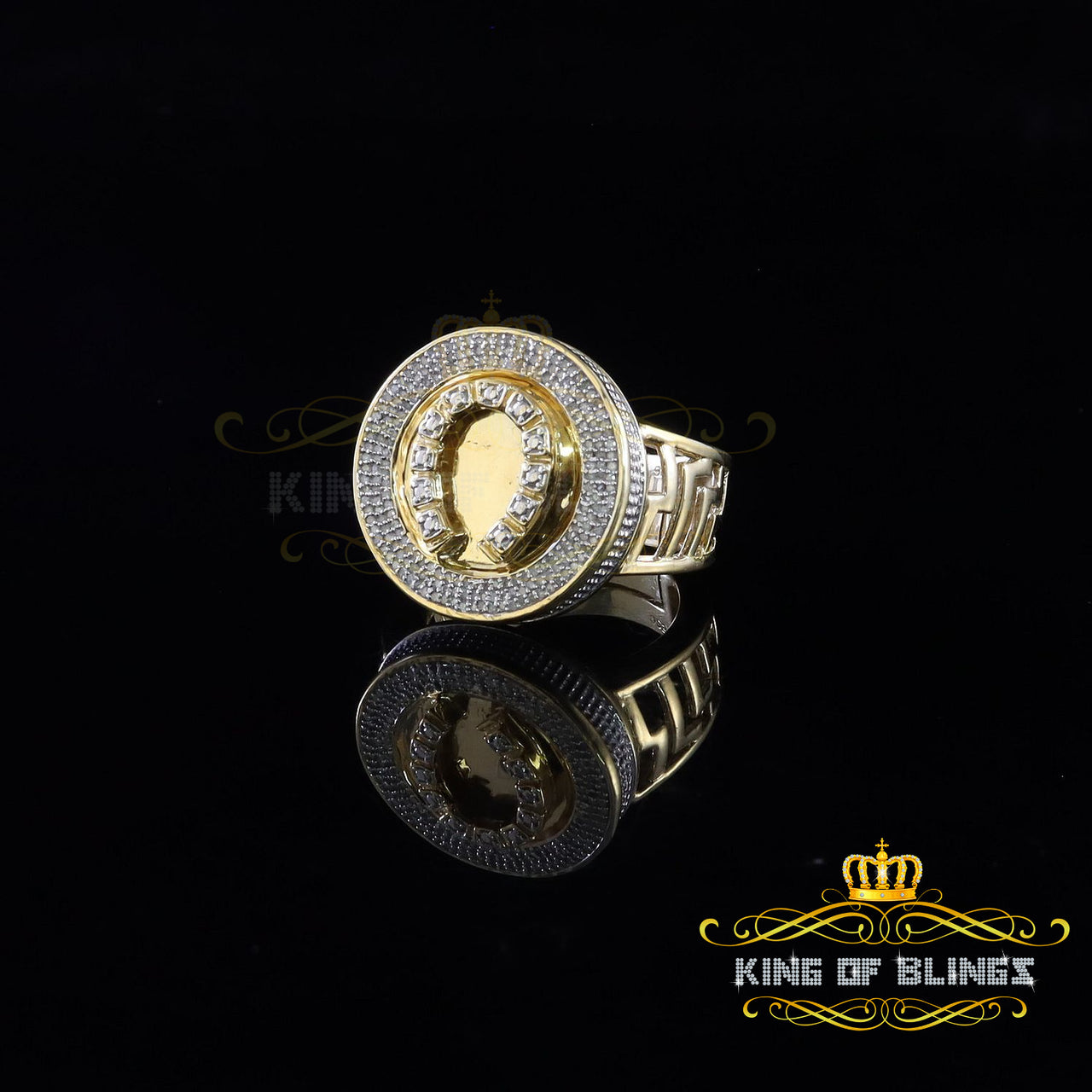 King Of Bling's 0.40 CT Real Diamond 925 Yellow Silver Mens Adjustable Ring From Size 10 to 12