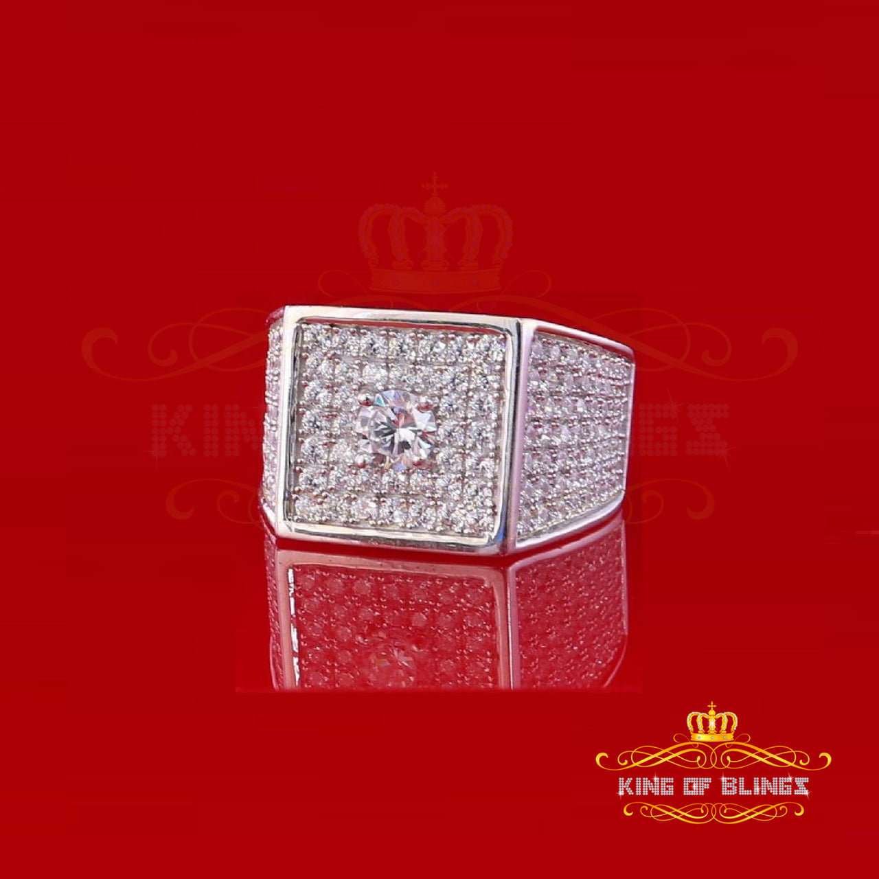 9.50ct Cubic Zirconia White Silver Square Men's Adjustable Ring From SZ 9 to 11