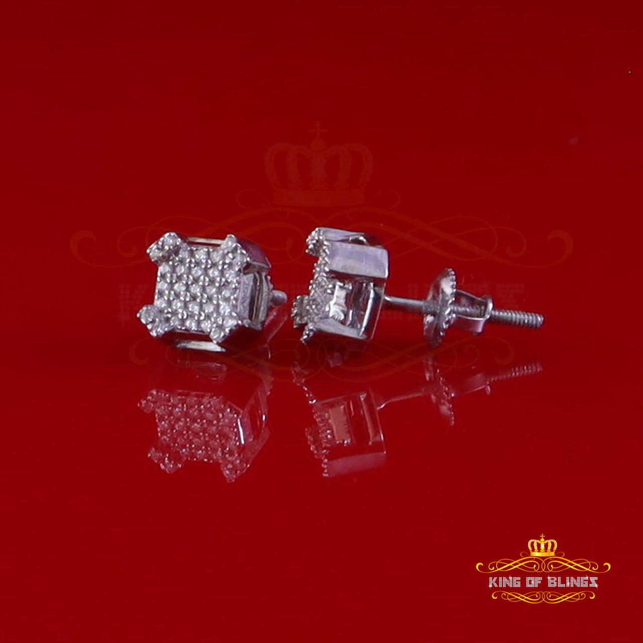 King of Bling's Men's/Womens 925 Silver White 0.25ct VVS 'D' Moissanite Square Stud Earrings