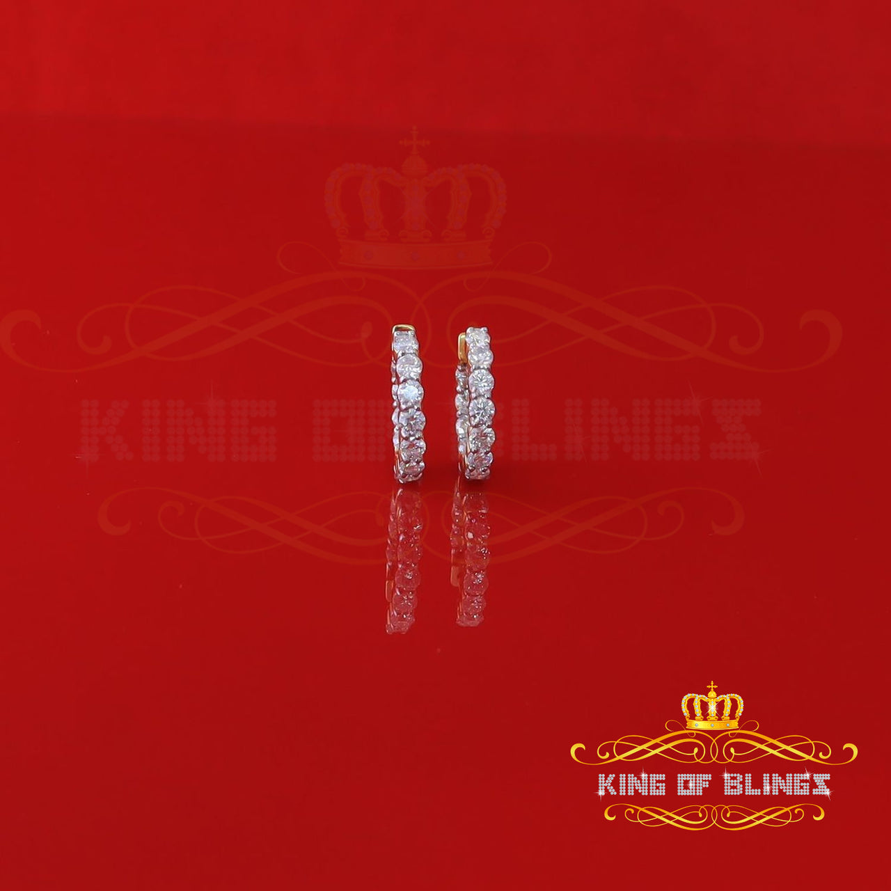 King  of Bling's 2.50ct Moissanite Yellow 925 Sterling Silver Women's In and Out Hoop Earrings