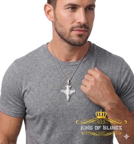 King Of Bling's White 925 Sterling Silver AIROPLANE Shape Charm Pendant 2.45ct Cubic Zirconia