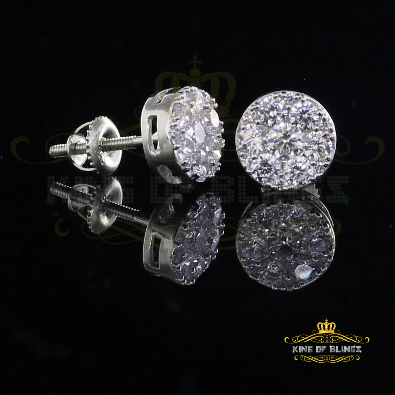 King of Blings- 2.76 ct Cubic Zirconia 925 White Silver Women's & Men's Hip Hop Round Earrings KING OF BLINGS