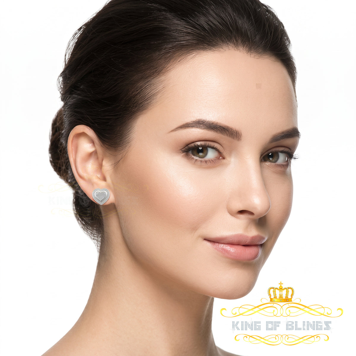 King Of Bling's Aretes Para Hombre 925 White Silver 0.33ct Diamond Women's Heart Style Earrings KING OF BLINGS