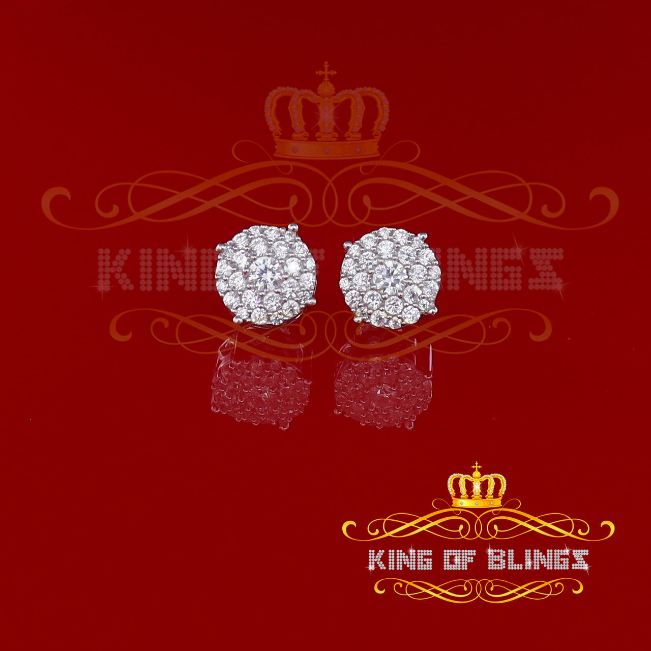 King of Blings- Aretes Para Hombre 925 White Silver1.22ct Cubic Zirconia Round Women's Earrings KING OF BLINGS