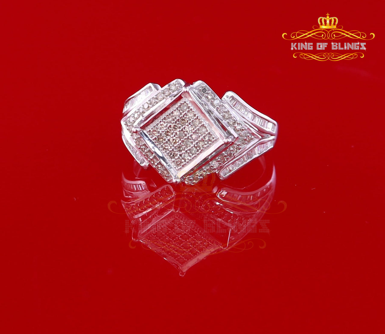 King Of Bling's 0.66 CT Real Diamond Mens sterling Silver White Ring Size 7 size Square Shape