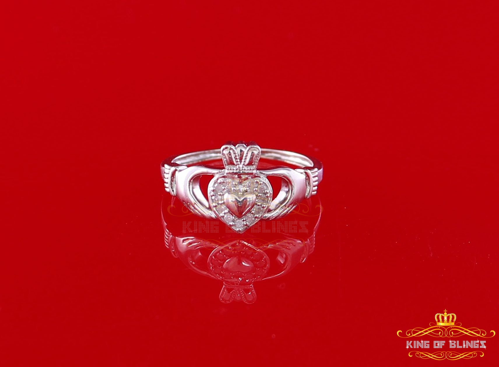 King Of Bling's 0.03 CT Real Diamond Womens 925 Sterling Silver White Heart Shape Ring Size 7 KING OF BLINGS