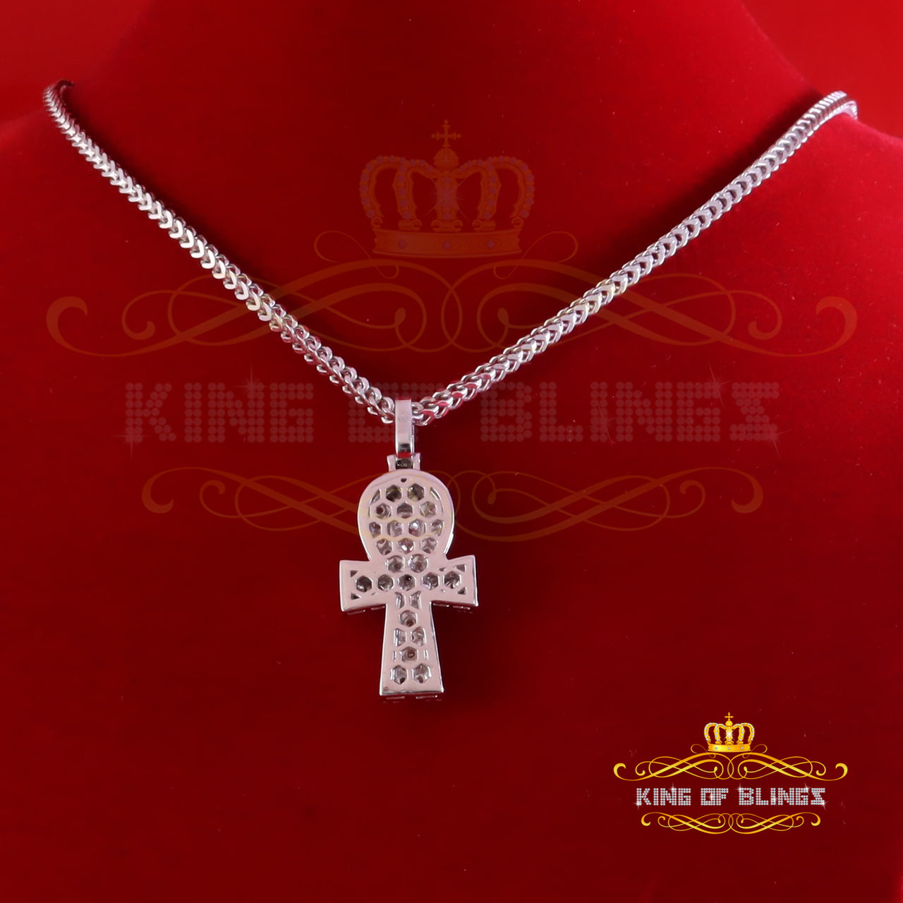 King Of Bling's New Men's White Silver 3.50ct VVS 'D' Moissanite Charm Ankh Pendant Womens KING OF BLINGS