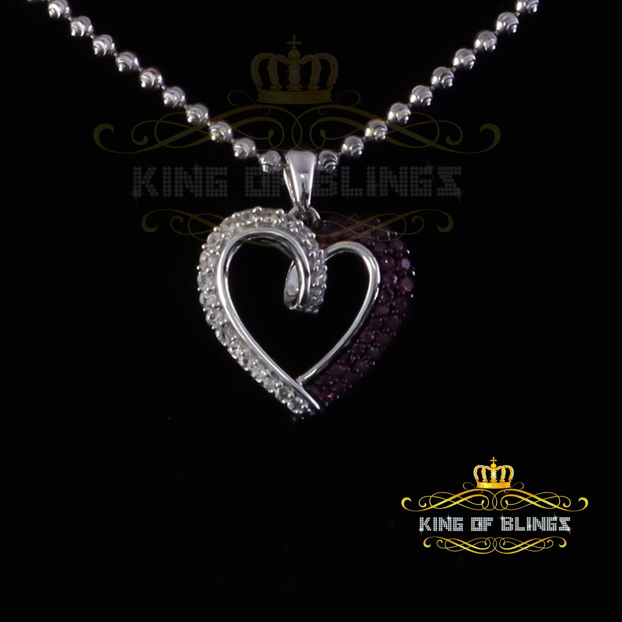 King Of Bling's Heart Shape Pendant with 925 Sterling White Silver Cubic Zircona Brown Stone