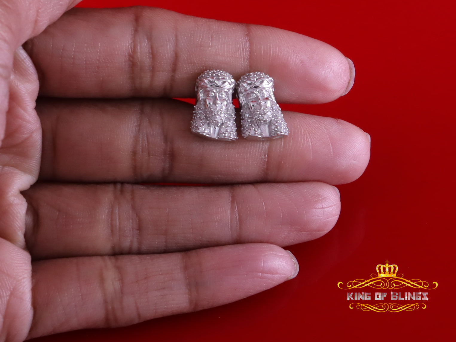 King Of Bling's New SmaLL 0.50ct Diamond 925 Silver White for Men's & Women Stud JESUS Earring King of Blings