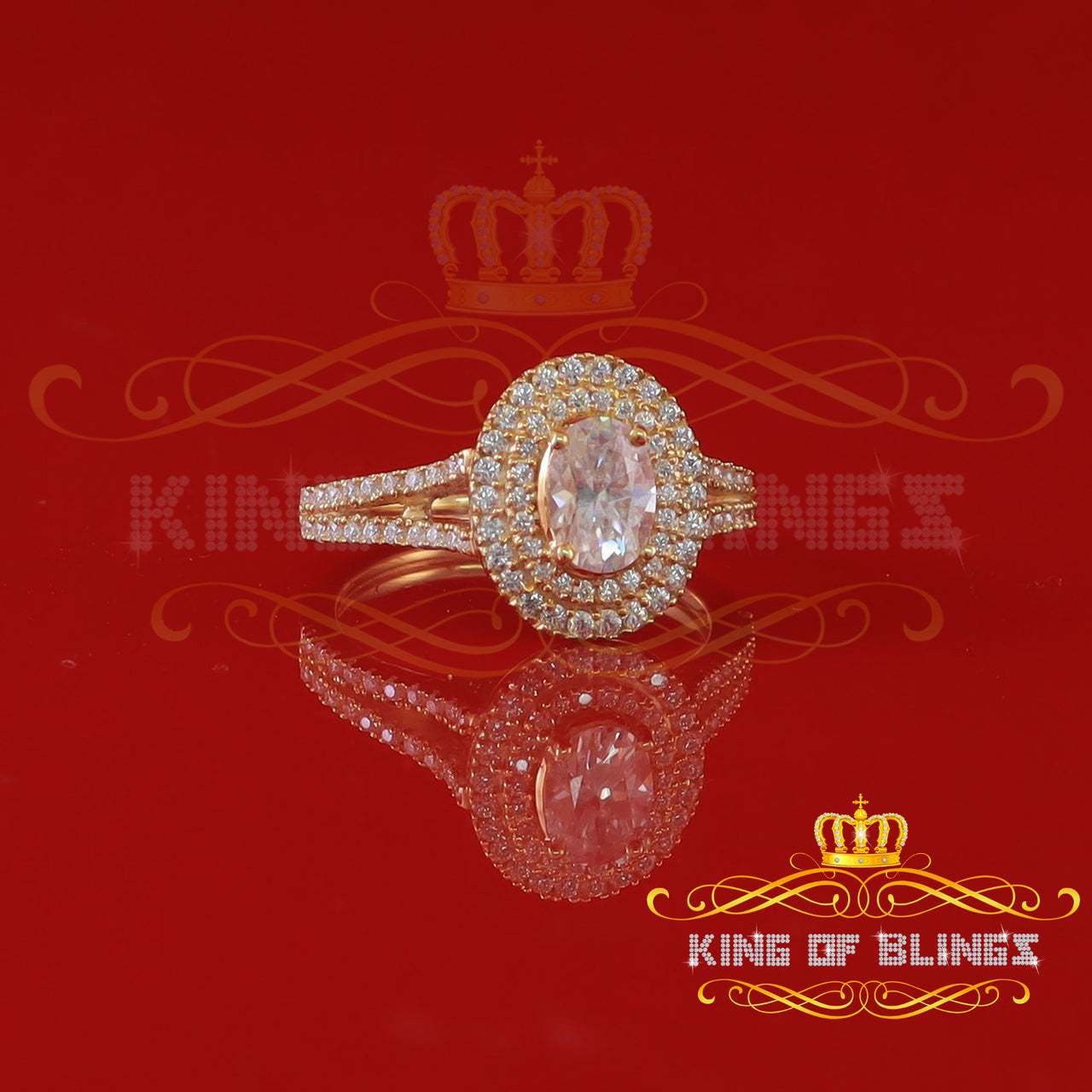 King Of Blings  10K Yellow Gold 2.00CT 'VVS' 'FL' D clr Oval Cut Moissonite Womens Ring S/7