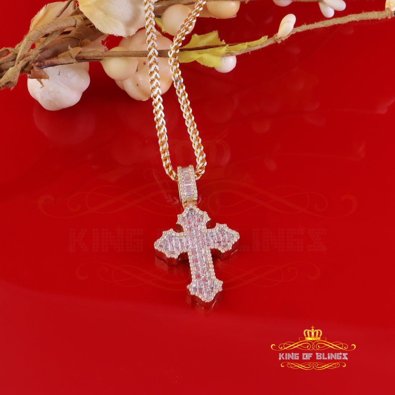 King Of Bling's Charm Cross Yellow Pendant 3.50ct VVS D Moissanite Sterling Silver Men's & Women KING OF BLINGS