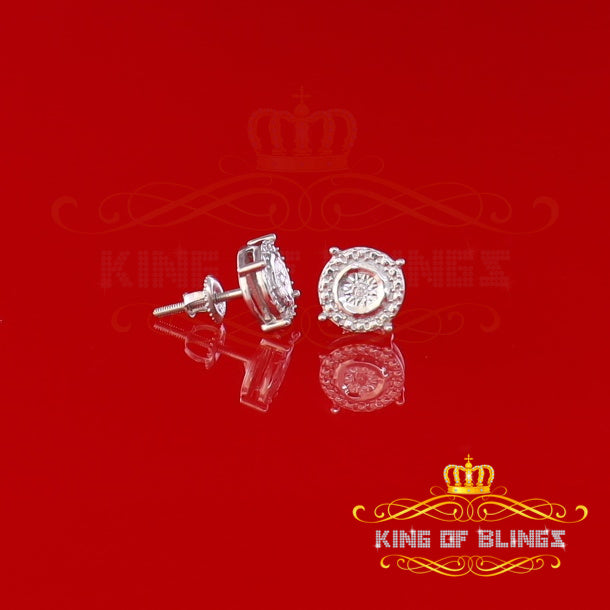 King Of Bling's 0.01ct Diamond 925 Sterling Silver White For Men's & Women's Stud Round Earring KING OF BLINGS