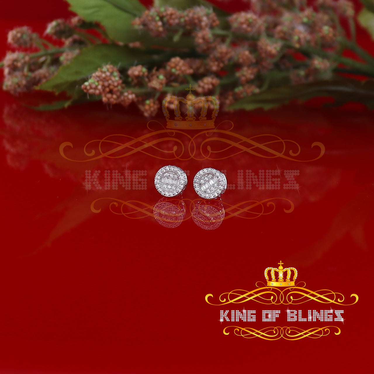 King of Bling's 1.00ct VVS 'D' Moissanite Men's/Womens Silver White Stud Baguette Earrings KING OF BLINGS