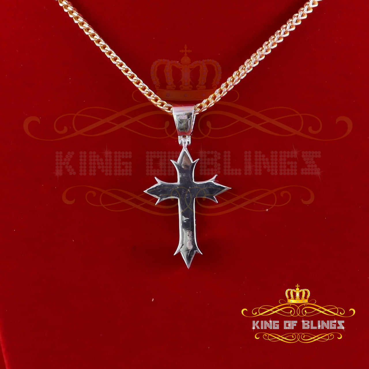 King Of Bling's Charm Cross Pendant Shiny 2.0ct VVS D Moissanite Yellow Silver Men's & Women's KING OF BLINGS