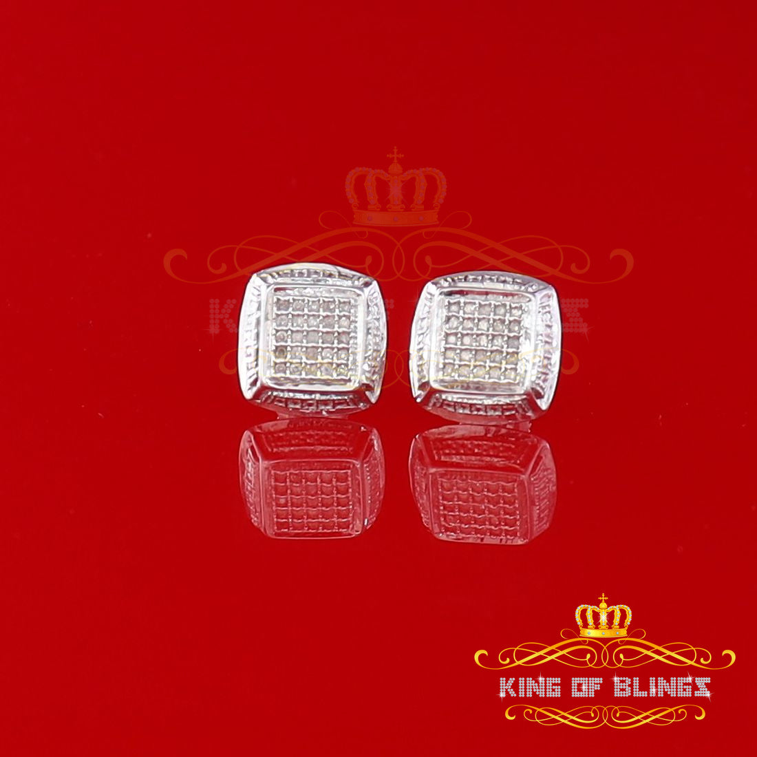 King Of Bling's 925 Sterling Silver Hip Hop Men's & Women's 0.15ct Real Diamonds White Earrings