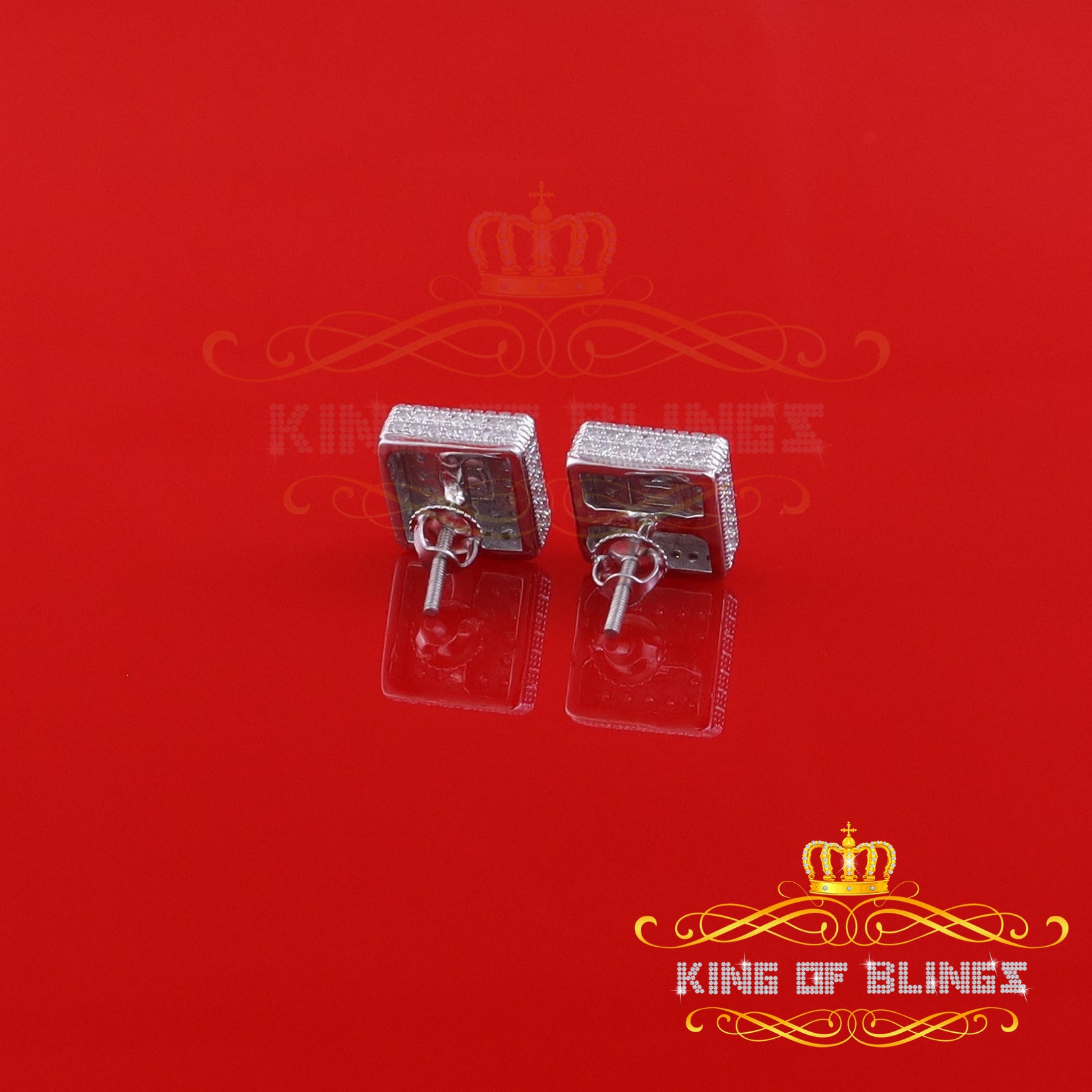 King of Bling's 1.00ct ' VVS' D 'moissanite 925 Silver White Womens/Men's Square Stud Earrings KING OF BLINGS