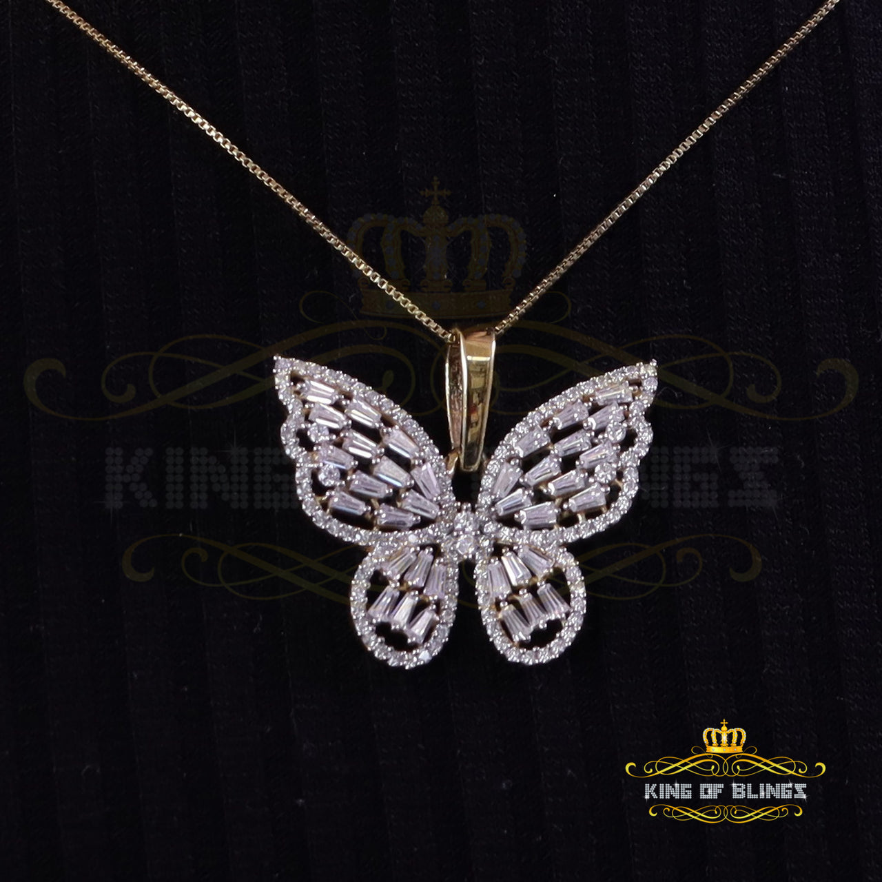King Of Bling's Men's/Womens 925 Silver Yellow 1.75ct VVS 'D' Moissanite Butterfly Pendant KING OF BLINGS