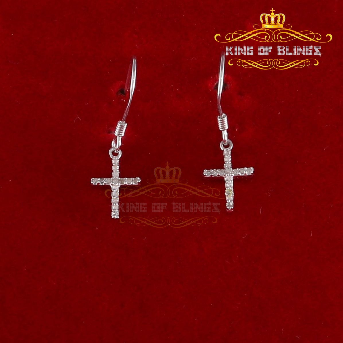 King Of Bling's 0.15ct Diamond 925 Sterling Silver White Dangling Stud Earring For Men / Women