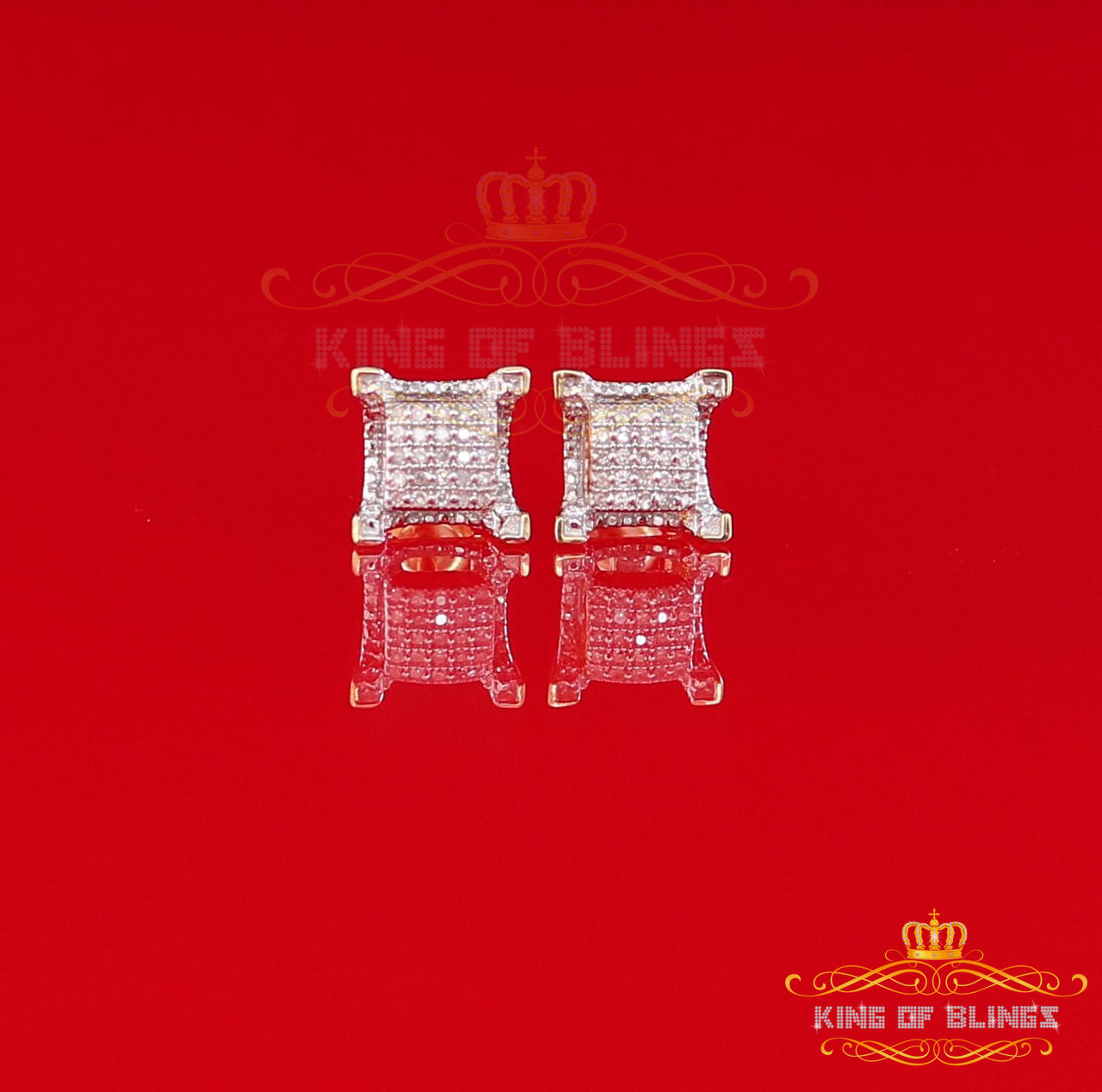 King Of Bling's 10K Real Yellow Gold with 0.15CT Real Diamond Men's/Women's stud Square Earrings