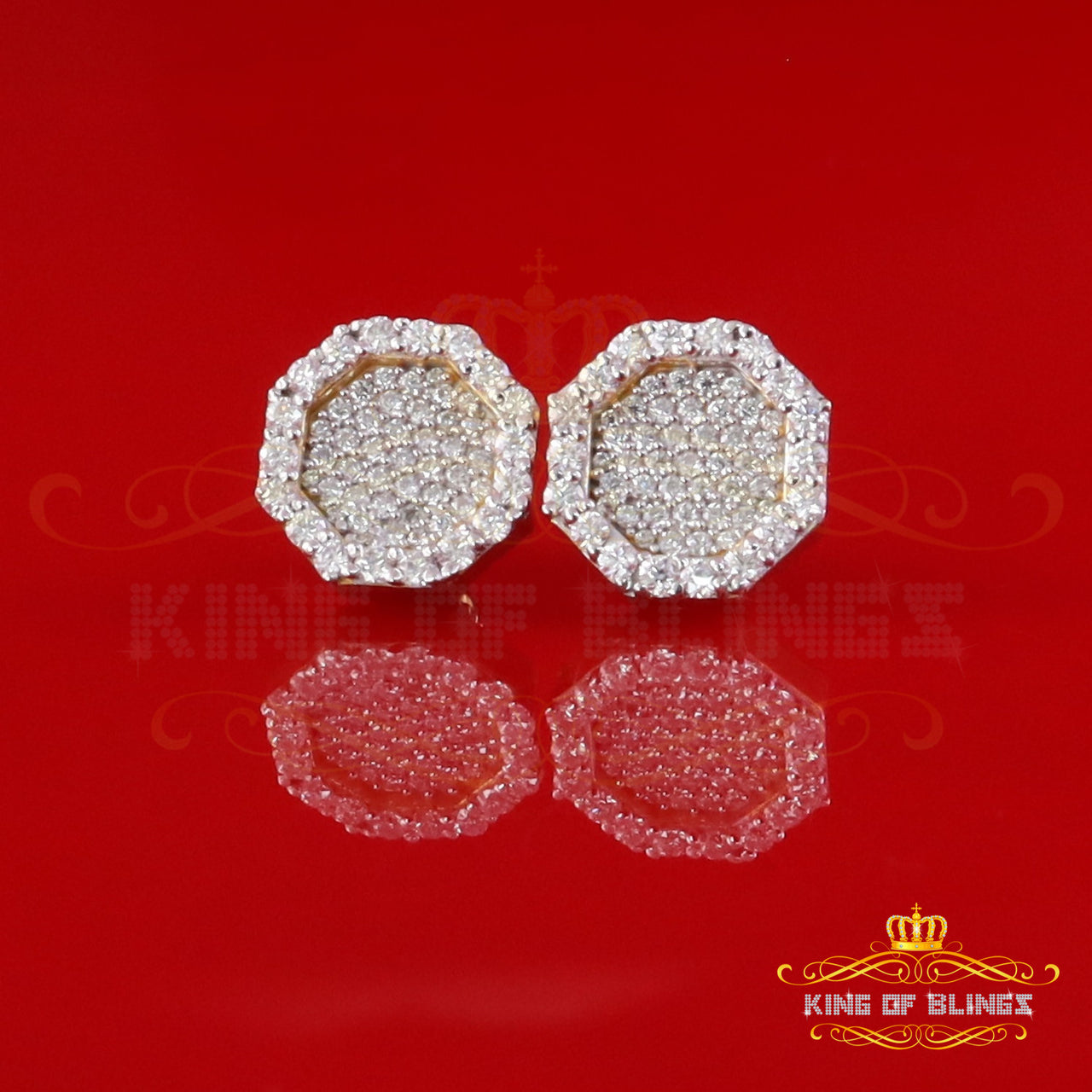 King  of Bling's 925 Yellow Silver 1.00ct VVS 'D' Moissanite Octagon Stud Earring Men's/Womens King of Blings
