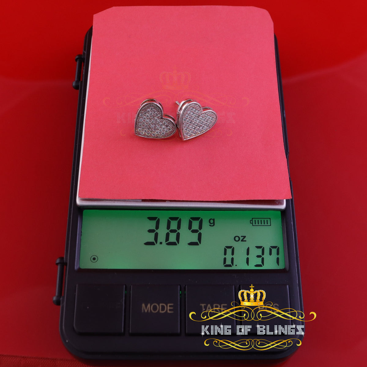King of Bling's 925 Sterling White Silver 0.84ct Cubic Zirconia Women's & Men's Heart Earrings KING OF BLINGS