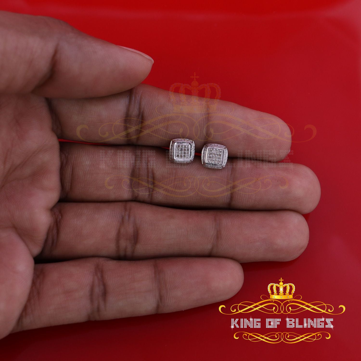 King Of Bling's 0.10ct Diamond Stud Earrings For Women White 925 Sterling Silver Stud For Men KING OF BLINGS