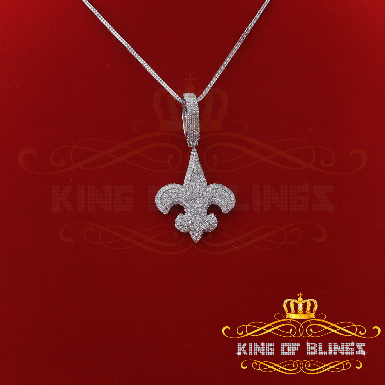 King Of Bling's Promise Sterling Silver Fleur de Lis White Pendant with 7.04ct Cubic Zirconia