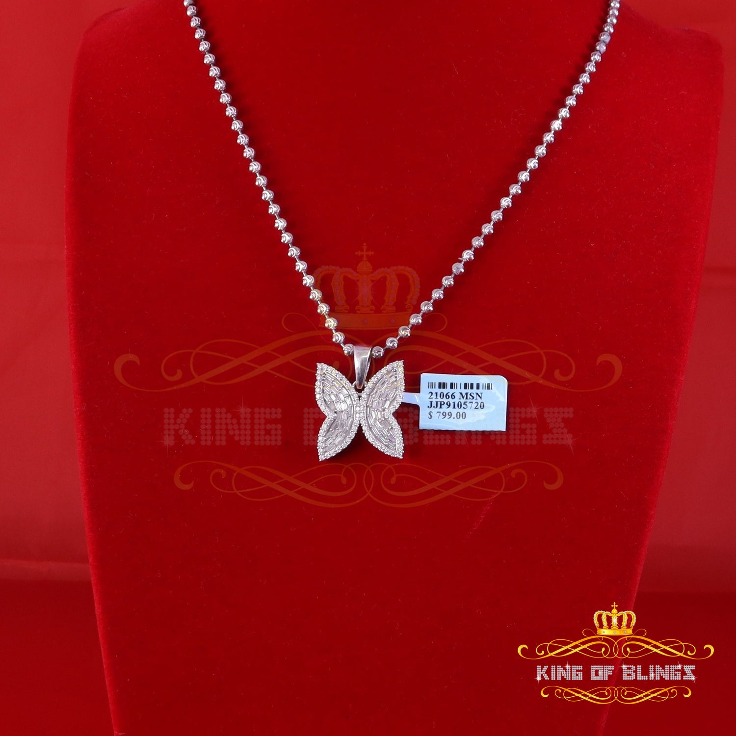 King of Bling s Men s Womens 925 Silver White 1.50ct VVS D Moissanite Butterfly Pendant