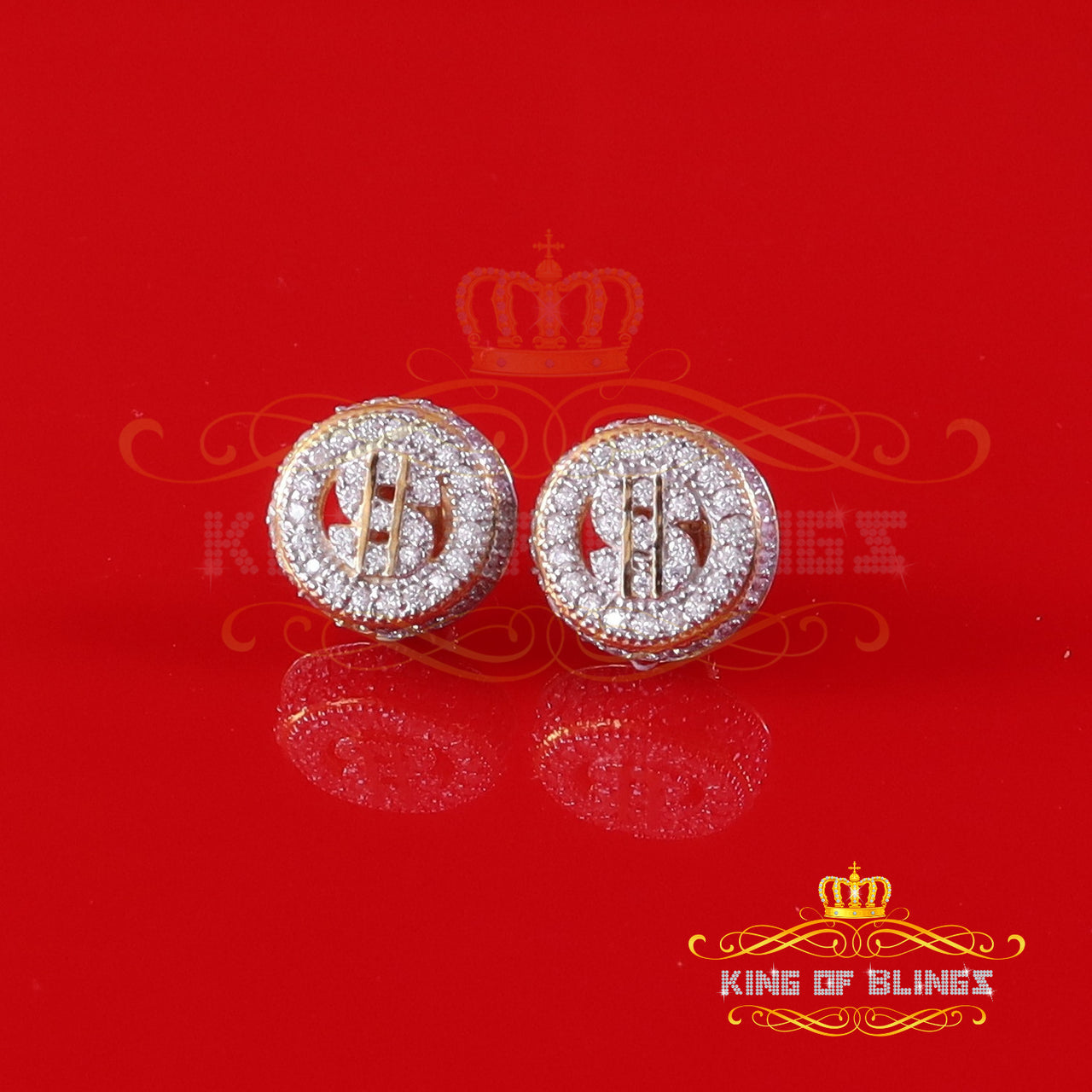 King  of Bling's 925 Silver Yellow 1.00ct VVS 'D' Moissanite Dollar Sign Mens/Womens Stud Earring KING OF BLINGS