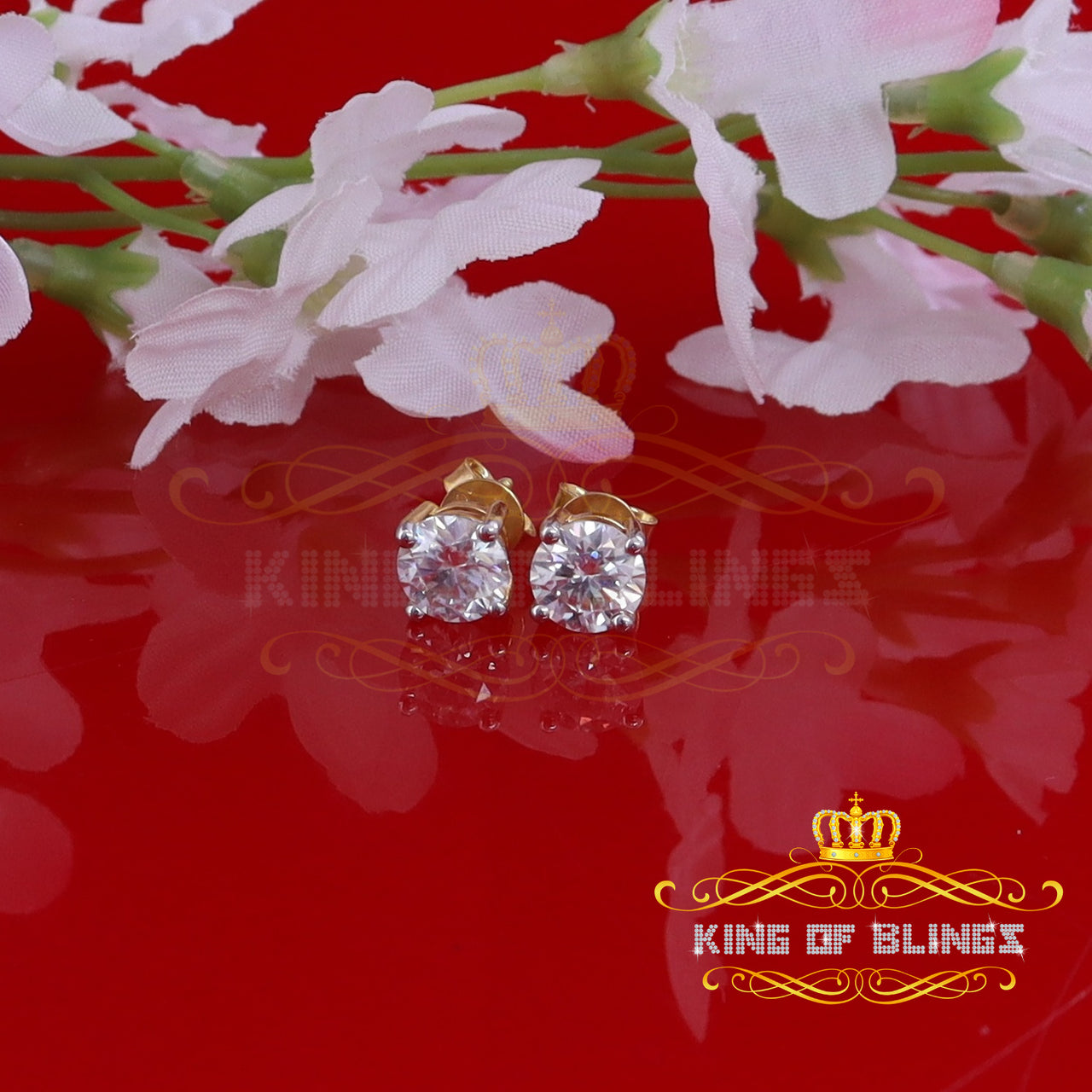 King  of Bling's 2.50ct VVS 'D' Moissanite Men's/Womens 925 Silver Yellow Round Stud Earrings KING OF BLINGS