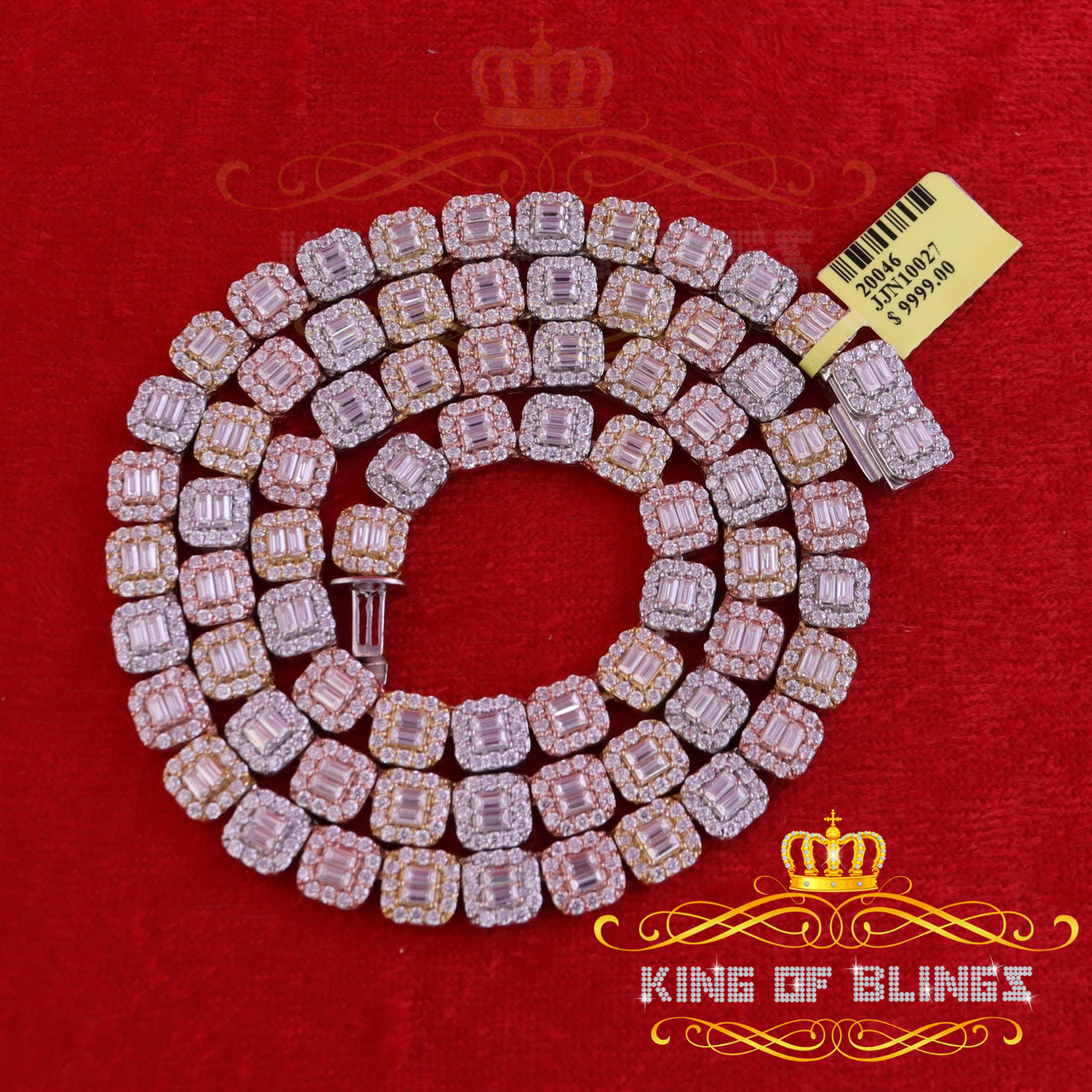 925 Silver Men's White 30ct Moissanite Necklace size 22inch & Width 7.5MM KING OF BLINGS