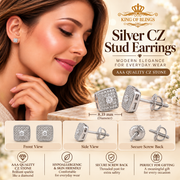 King of Bling's White 925 Silver 0.81ct Cubic Zirconia Women's & Men's Hip Hop Square Earrings KING OF BLINGS