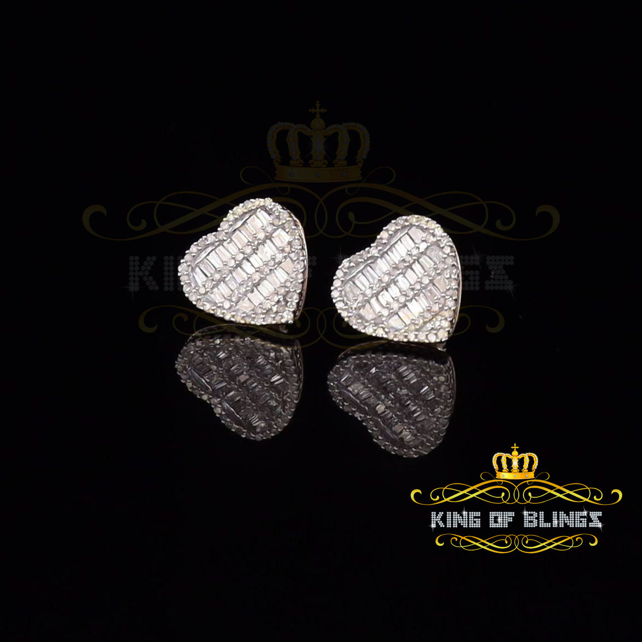 King of Blings-Micro Pave 0.66ct Real Diamonds 925 Yellow Silver Women's & Men's Heart Earrings