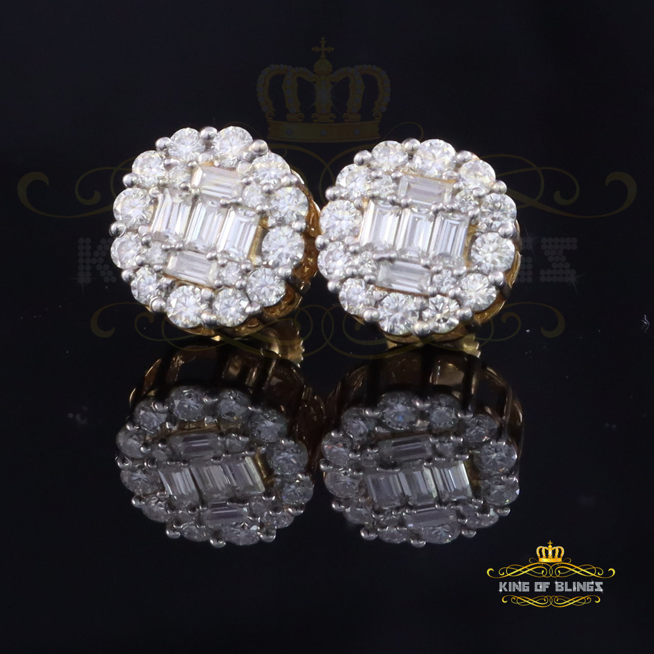 King of Bling's 925 Silver Yellow 1.50ct VVS 'D' Moissanite Round Earrings  Men's/Womens King of Blings