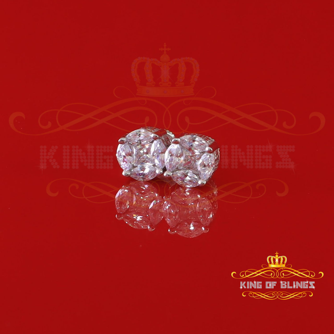King of Bling's White 925 Sterling Silver 1.74ct Cubic Zirconia Women's & Men's Round Earrings